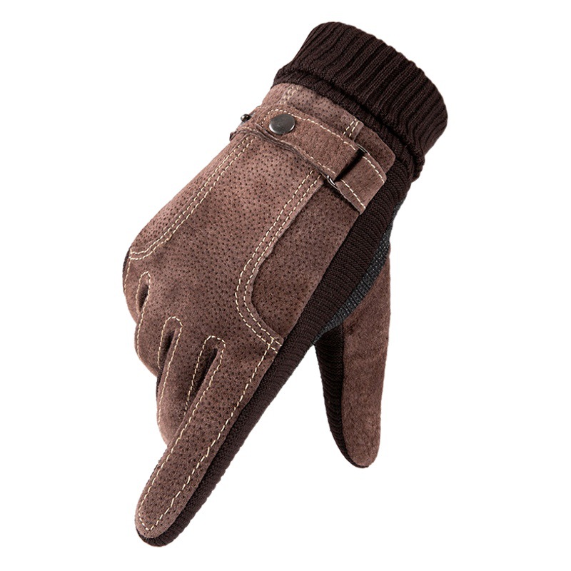 Guantes calientes hombres y mujeres de piel de cerdo costilla forrada de lana guantes de dedo completo al aire libre montar a prueba de frío pantalla táctil guantes de otoño e invierno