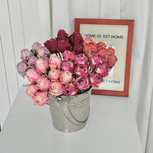 安哥拉烤边玫瑰复古仿真花束假花摆设花艺摆件手捧花餐桌花摆花材