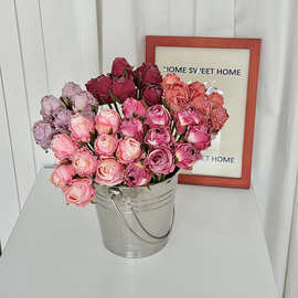 安哥拉烤边玫瑰复古仿真花束假花摆设花艺摆件手捧花餐桌花摆花材