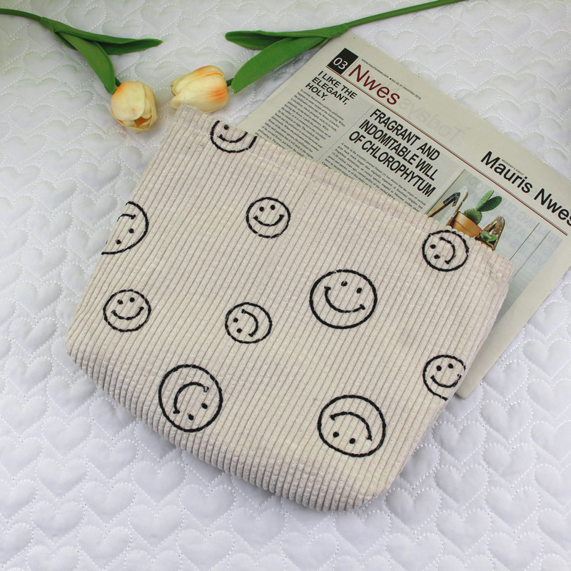 Women's All Seasons Corduroy Smiley Face Basic Square Zipper Cosmetic Bag display picture 3