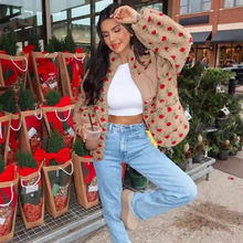 外贸跨境现货欧美风2025女装新款秋冬季时尚羊羔绒碎花卫衣外套