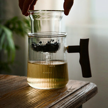 玻璃泡花茶杯子木把带盖过滤办公水杯商务茶水分离泡茶杯耐热过滤