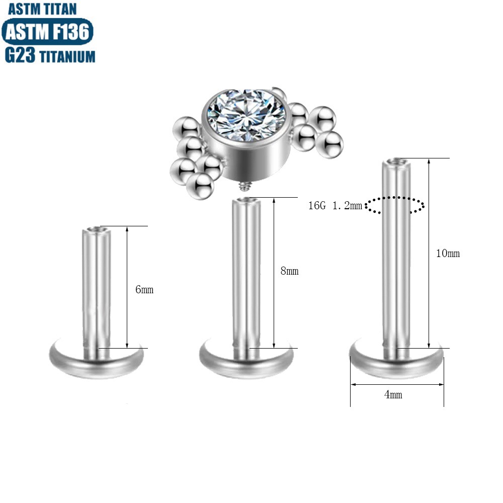 Silver pointed spike labret stud material detail