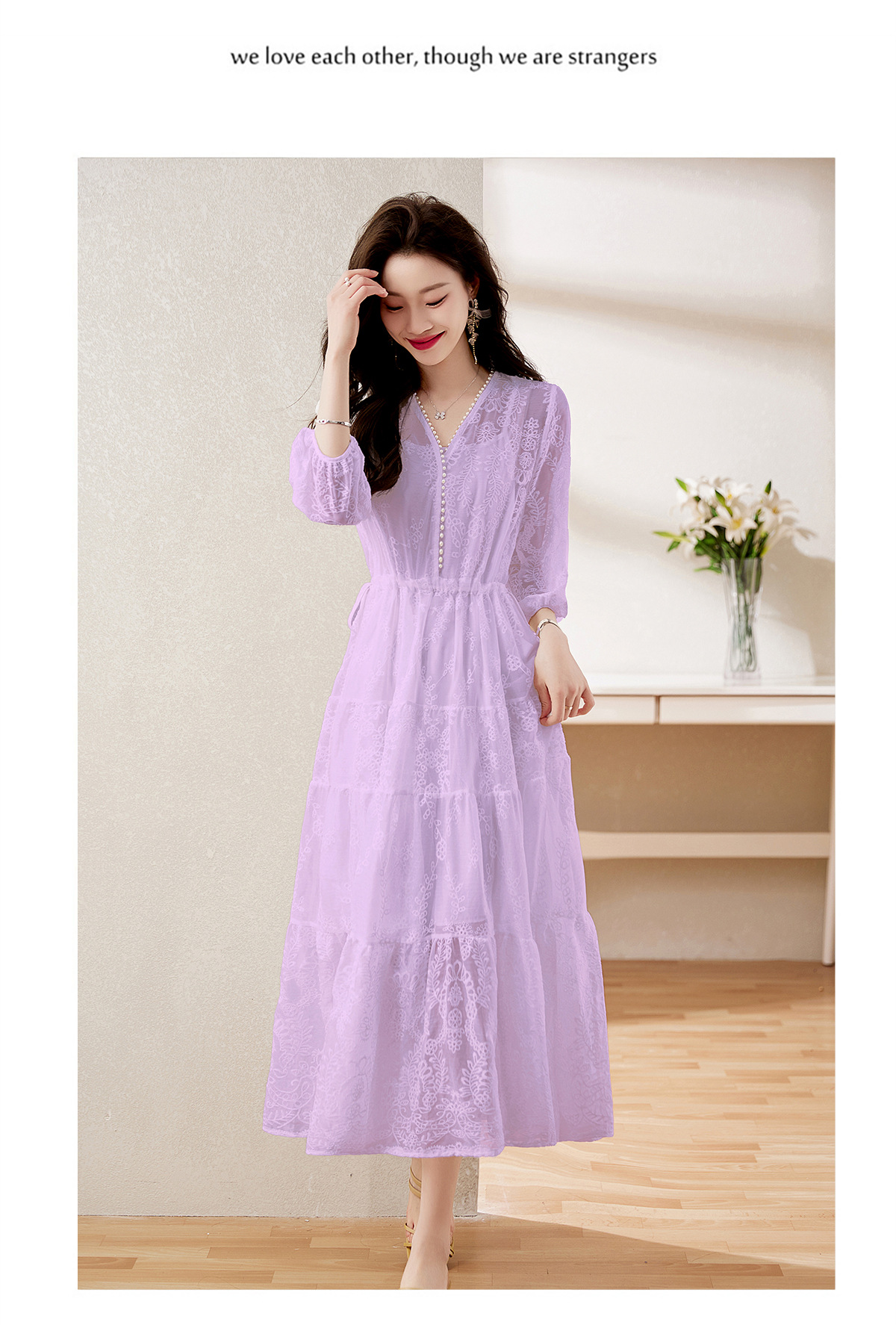 Đầm maxi nữ cổ V thắt eo dáng dài thanh lịch NY1608 — xanh lam, màu tím, màu vàng chi tiết 32