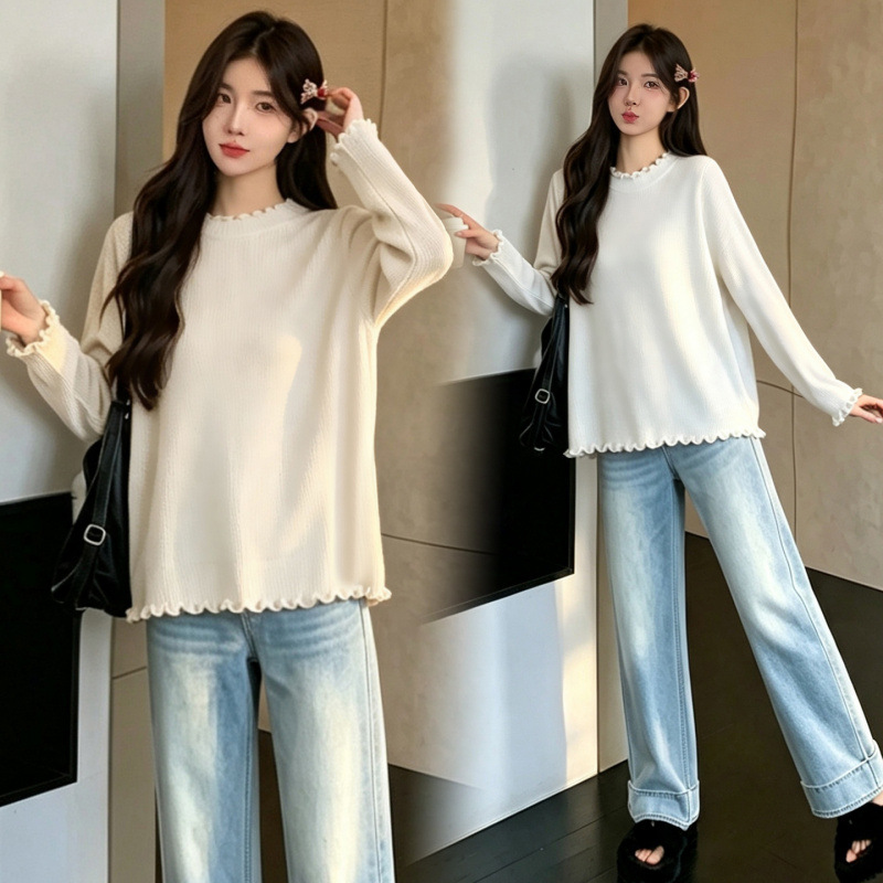 2026 new autumn and winter collection of maternity knit tops: loose-fitting, versatile, and easy-to-match sweater with rolled edges, perfect for pregnant women