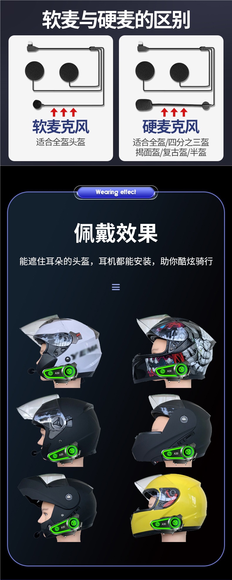 Hengjiang-A30 Waterproof Helmet Bluetooth Headset Motorcycle Takeaway Rider Full Helmet Half Helmet Long Battery Life Mesh Intercom