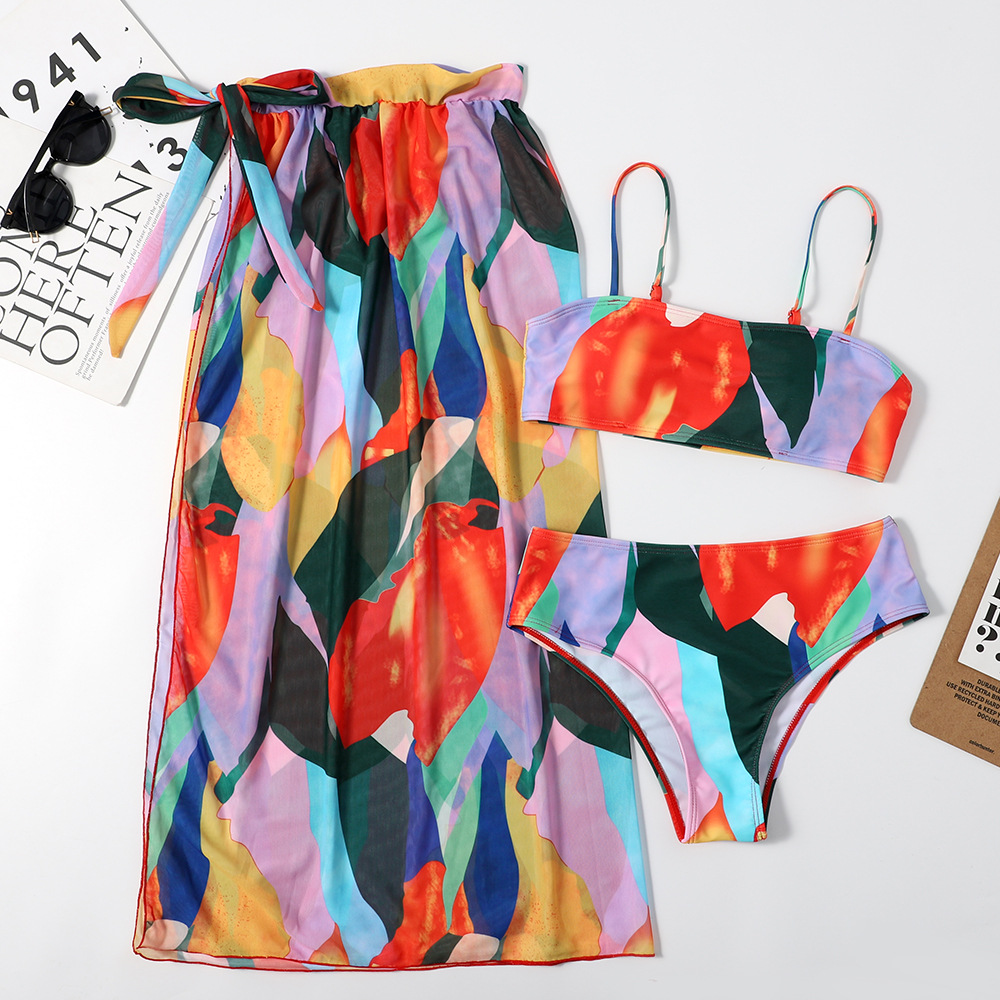 Women's Fashion Multicolor Printing 3 Piece Set Bikinis display picture 10