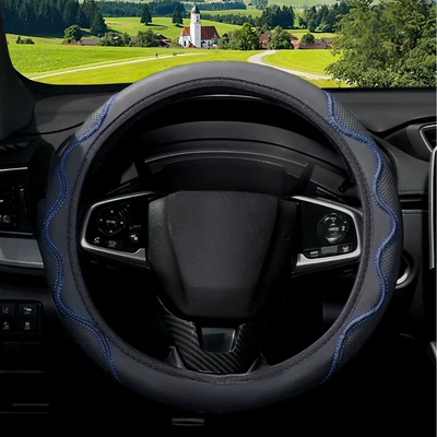 Sweat-Absorbent, No Inner Ring, Artificial – Steering wheel cover - blue-38cm