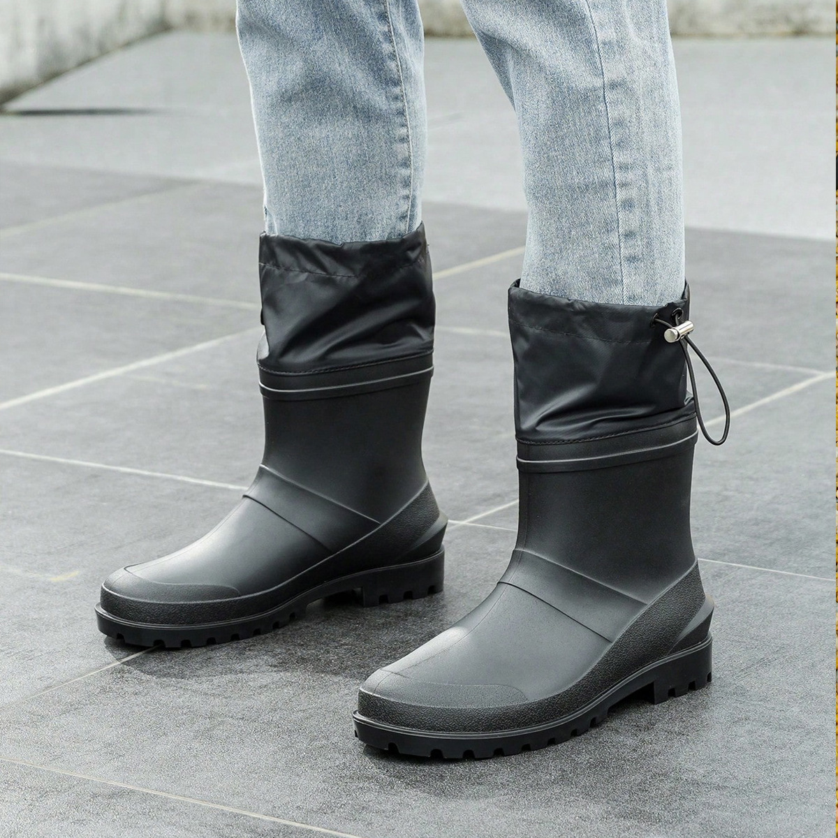 Zapatos impermeables de moda para hombres sitio de construcción botas altas de goma Botas de lluvia para adultos Botas de lluvia de protección laboral de media pantorrilla para hombres zapatos de goma transfronterizos de PVC image 13