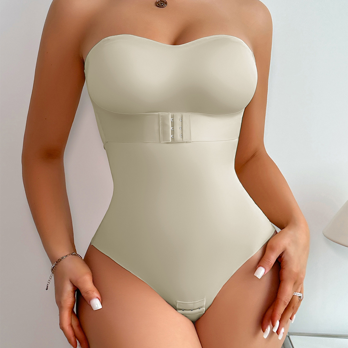 Skims Amazon-ropa moldeadora de una pieza para mujer, correas invisibles para los hombros, tiras antideslizantes, corsé de cintura presurizada abotonado en el vientre