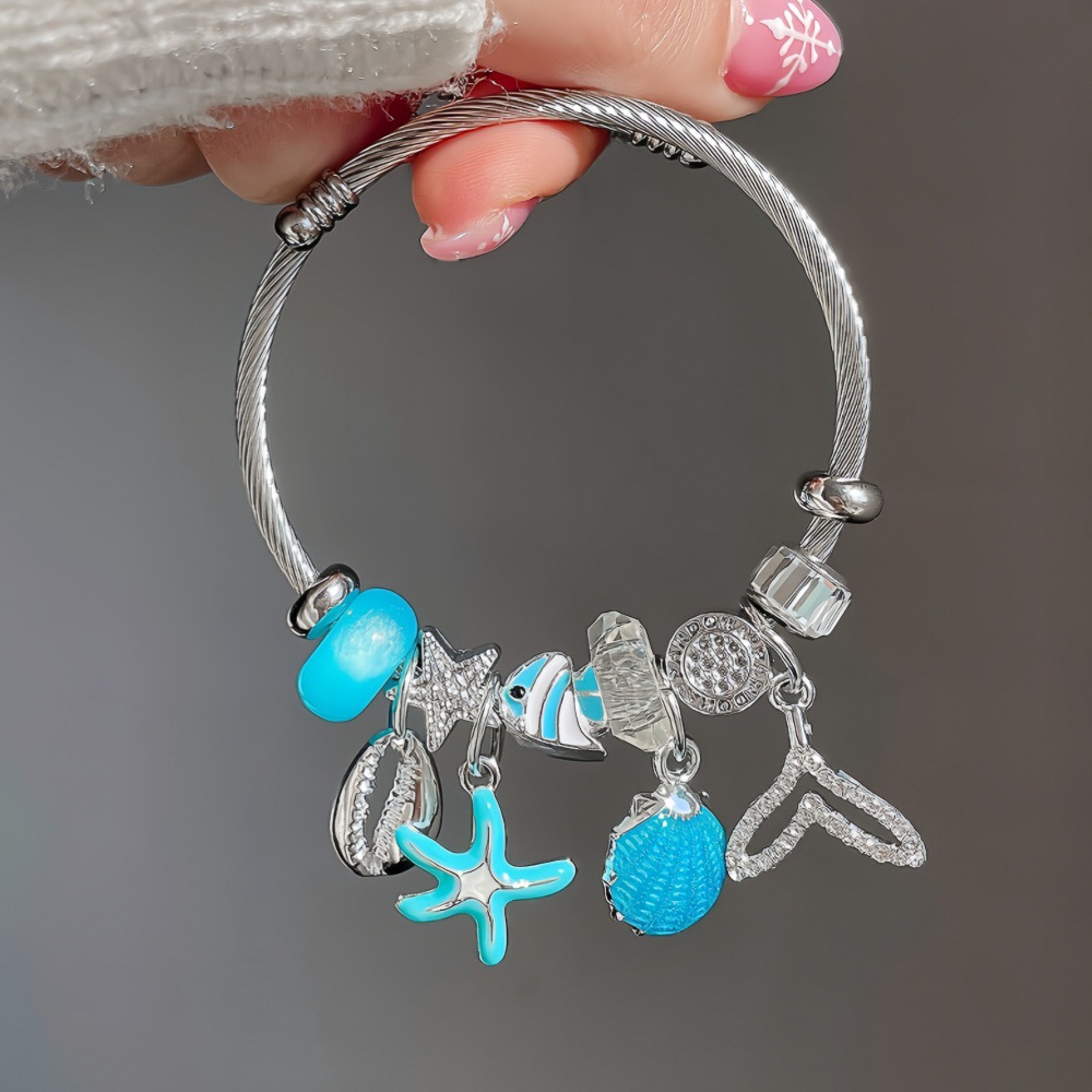 New Panjia Dora Stainless Steel With Inlaid Diamonds, Beads, Fish Tail, Shell, Heart Pendant, Adjustable Friendship_voghion.com