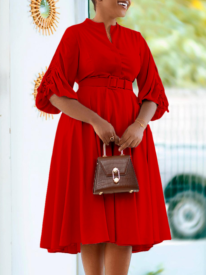 D3251 Ropa de mujer europea y americana 2023 Otoño e Invierno Nueva moda temperamento más tamaño plisado Comercio exterior A-line falda África vestido