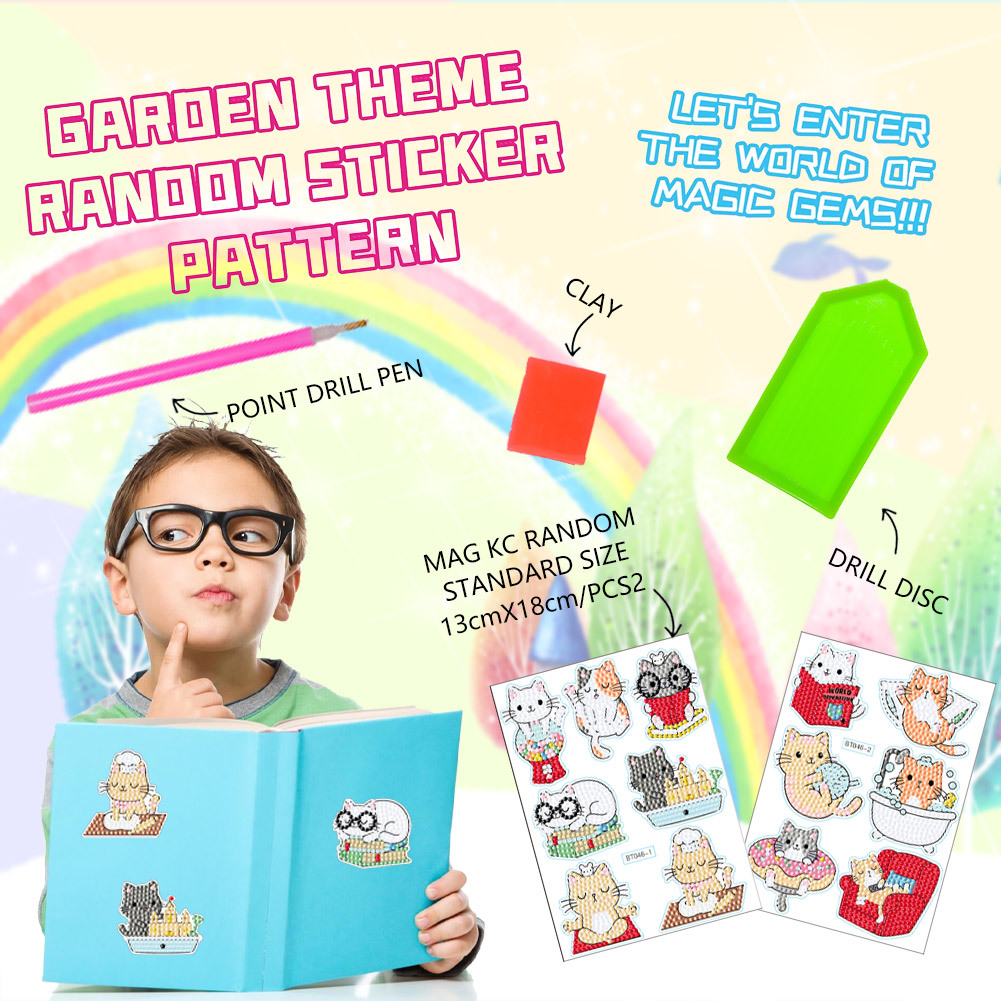 Pegatinas de Diamantes con Diseño de Gatito de Dibujos Animados para Paredes de Ladrillo, Pegatinas Infantiles, Decoración con Diamantes Redondos