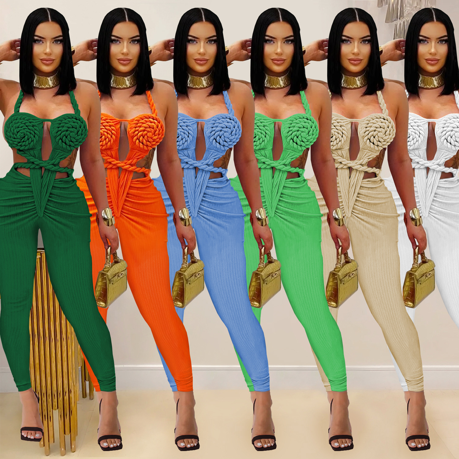 C7489 Aliexpress transfronterizo Amazon Europa y América de moda de mujer casual sexy cuello descubierto plantares de color sólido image 1
