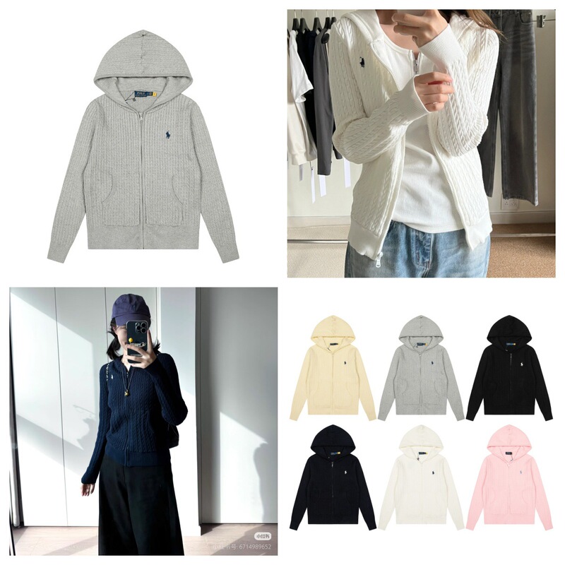 Scan the Qr Code~Rl Laffy Pony Twist Solid Color Pony Embroidered Logo Zipper Versatile Hooded Women's Knit Sweater Scan the Qr Code~Rl Laffy Pony Twist Solid Color Pony Embroidered Logo Zipper Versatile Hooded Women's Knit Sweater