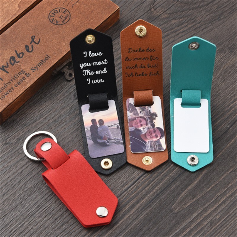 Cross-border Blank Thermal Transfer Leather Holster Photo Frame Keychain Laser Multifunctional DIY Leather Key Leather Holster Photo Hanging Decoration