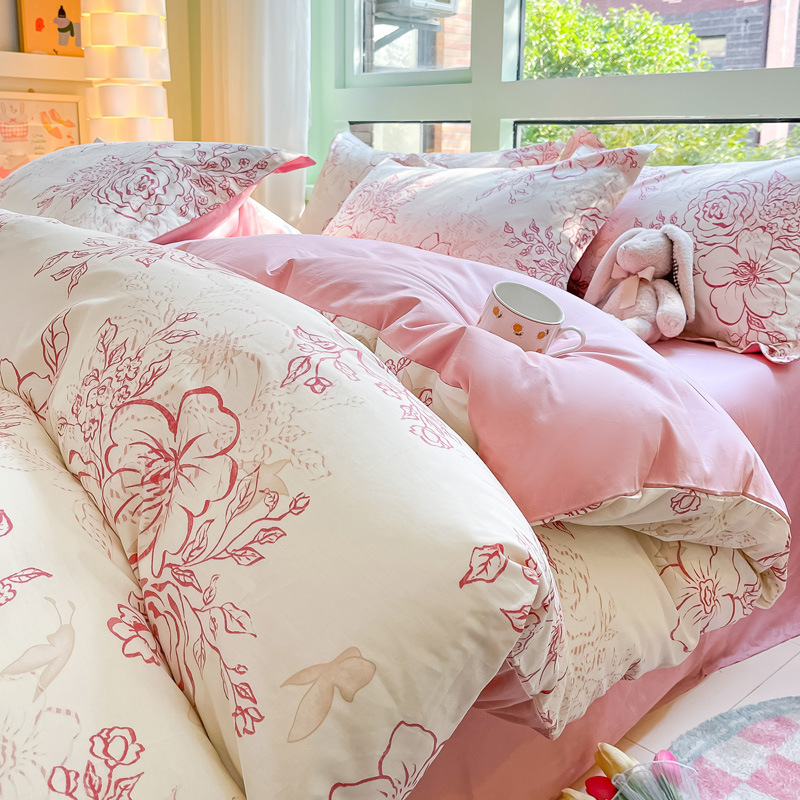 100 algodón cuatro piezas cubierta de cama 2025 nuevo dormitorio de estudiantes sábanas de tres piezas cubierta de cama