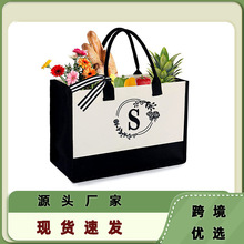 特价亚马逊热销字母印花帆布托特包大容量单肩手提购物袋包包批发