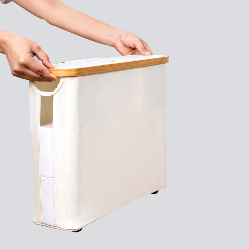 La fábrica se puede etiquetar con tapa, se puede apilar el almacenamiento multiusos para toallas de baño, ropa, rollo de papel higiénico, almacenamiento de papel