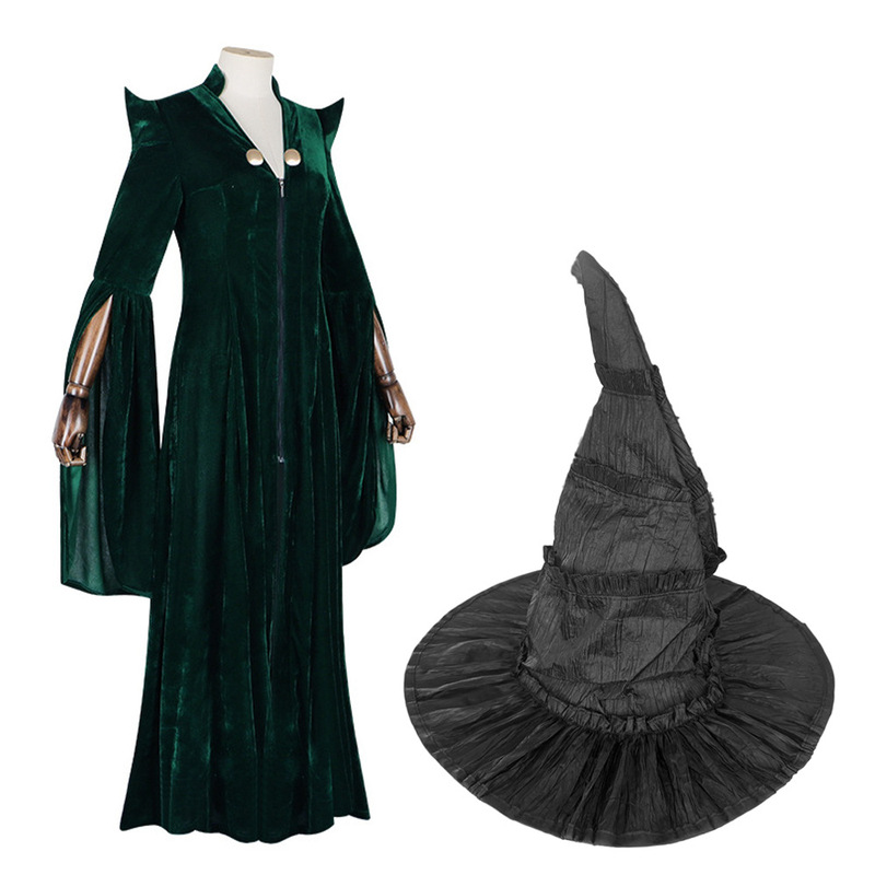 Foreign Trade Supply Source: European and American Halloween Long Robe, Gold Velvet Princess Dress, Cosplay Costume, Movie Merchandise with Hood