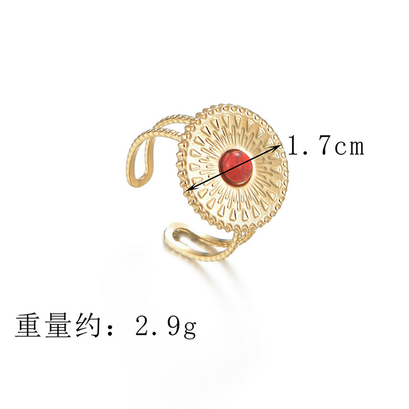 Vintage Simple Embossed Ruby C-shaped Ring Ladies Niche Titanium Steel Open Ring display picture 1