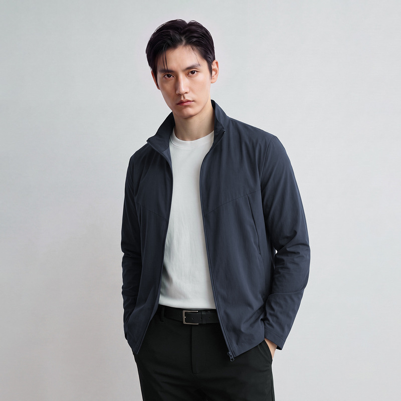 Stand-up collar jacket, windbreaker, water-repellent, lightweight, men's stretchy coat, casual business sports popular style, customizable logo