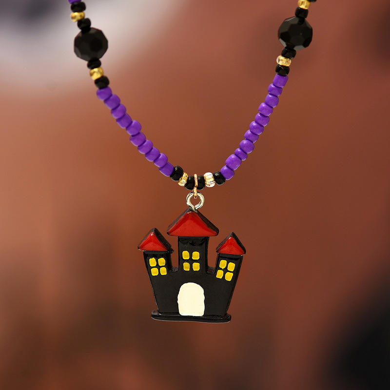 Set di perline di riso di vendita calda di Halloween, collana di orecchini a forma di pipistrello del castello oscuro in resina, set di gioielli fai da te per festival di fantasmi_voghion.com