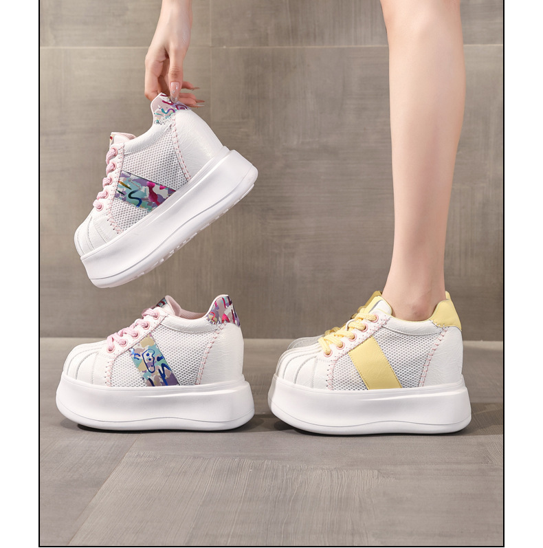 Giày sneaker nữ đế dày tăng chiều cao lưới thoáng khí phối màu trắng hồng — Trắng hồng chi tiết 17