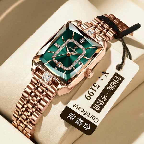 P785 rose gold green steel belt