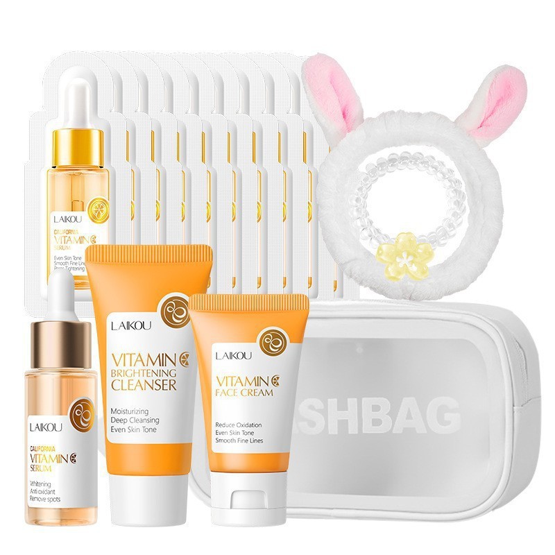 Transfronterizo LAIKOUFENYI Vitamina C serie combinación hidratación humectante productos de cuidado de la piel paquete de caja Inglés FDA productos de cuidado de la piel