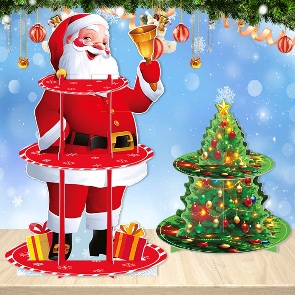 Nuevos productos transfronterizos Decoración navideña Soporte para pasteles Tema de Navidad de invierno Postres Aperitivos Soporte para pasteles multicapa