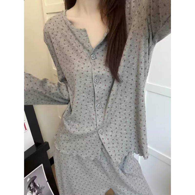 高级感碎花睡衣女春秋季长袖套装休闲简约网红风家居服大码可外穿|undefined