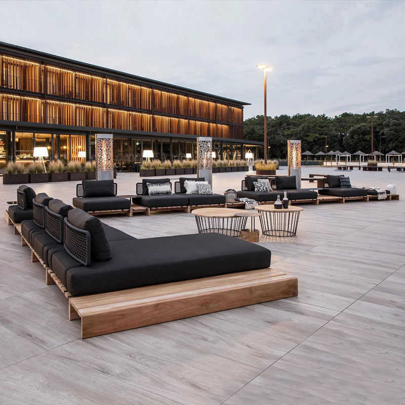 Teak wood homestay rattan villa outdoor leisure European courtyard sun protection furniture terrace waterproof modular sofa outdoor furniture