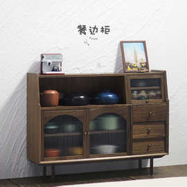 娃娃屋配件微缩模型木制家具复古侘寂风迷你餐边柜茶水储物柜M158