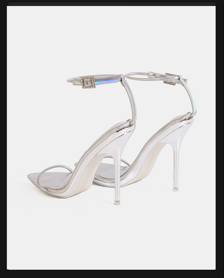 Sandal cao gót 12 cm hở mũi quai ngang phong cách hiện đại tối giản — Màu be, Màu bạc, Màu trắng, Màu tím chi tiết 5