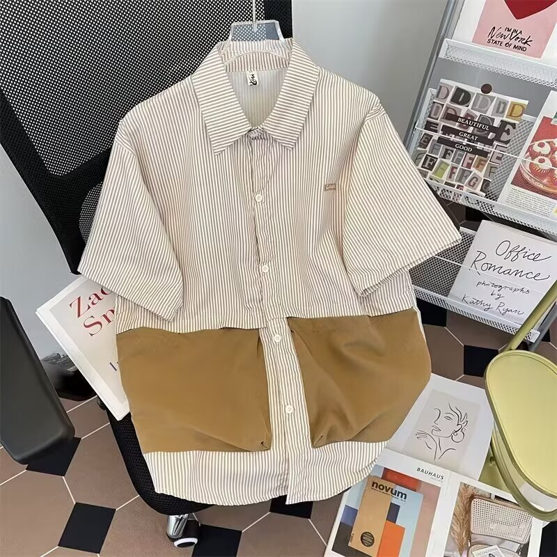 American Retro Stripesd Polo Collar Short-Sleeved Shirt Jacket Men's Spring and Summer 2025 New Loose and Super Nice Shirt