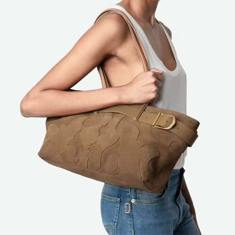 Cross-Border Z@V25 Years New Design European and American Niche Imported Cowhide Flocking Large-Capacity Shoulder Tote Bag for Women