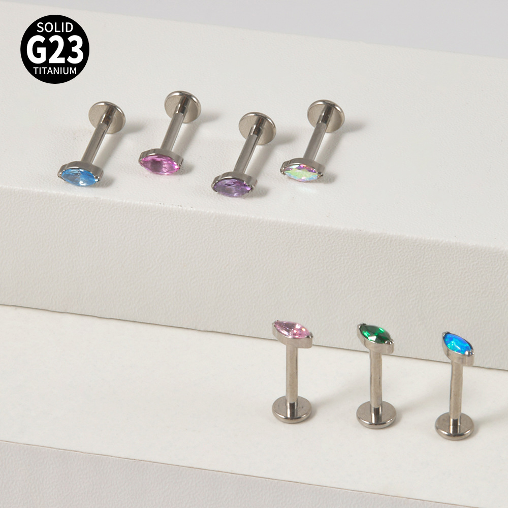 Classic Style Colorful Water Droplets G23 Titanium Inlay Opal Zircon Lip Stud Ear Studs display picture 2