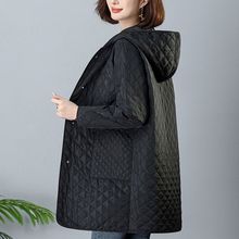 大码棉服女中长款2025秋冬新款中年妈妈连帽棉衣外套雪尼尔氨纶