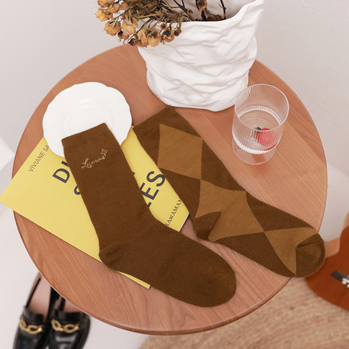 Ladies Business Style Asymmetric Houndstooth British Student Lady Short Socks JK Socks Female Middle Calf Socks Wholesale