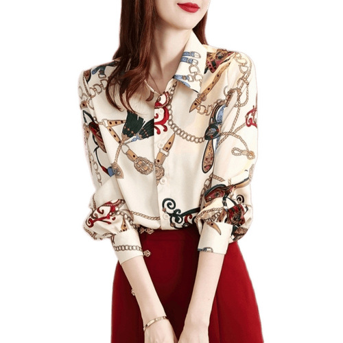 Chain Print Blouse 2025 Spring Chiffon Top Luxury Women's Shirt