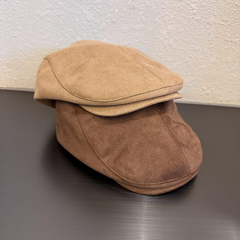Corea del Sur sólido simple gorra de seda de cauda mujer otoño invierno casual versátil cara pequeña boina marrón hombre