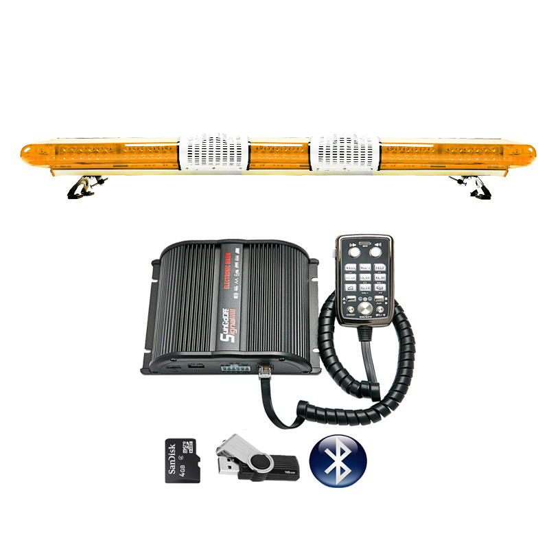 LED Roof-mounted Long Strip Warning Light Red and Blue Strobe Light 1.66m + Dual Horns + Bluetooth MP3 Siren 286P9