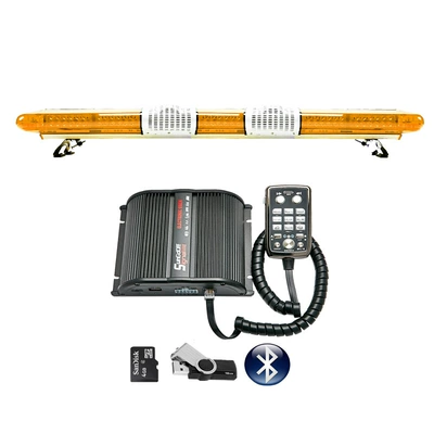 LED Roof-mounted Long Strip Warning Light Red and Blue Strobe Light 1.66m + Dual Horns + Bluetooth MP3 Siren 286P9