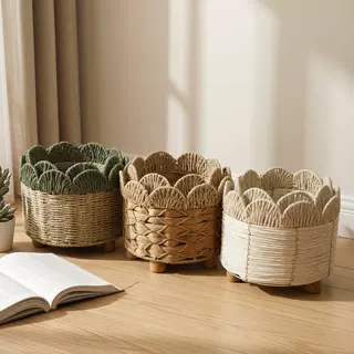 Cesta de Flores Decorativa Tejida a Mano de Cuerda de Papel para Sala de Estar y Oficina image 3