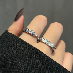 復古做舊英文字母戒指ins冷淡風創意女開口食指指環簡約飾品