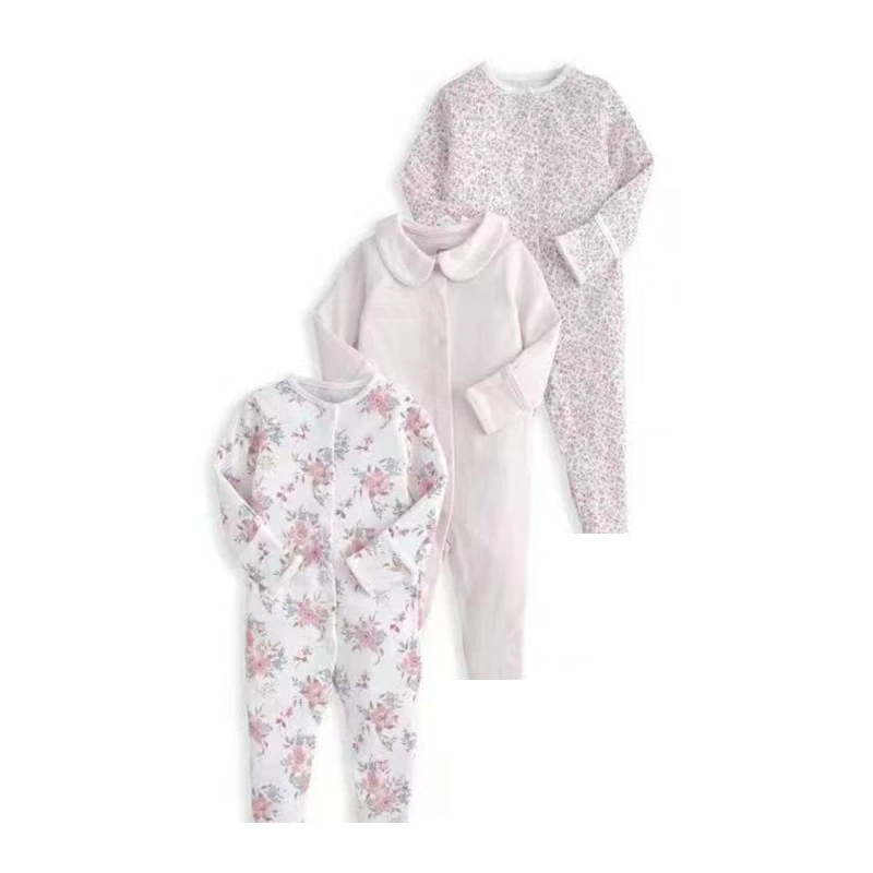外贸童装新款春秋婴儿连体衣长袖哈衣平脚爬服宝宝三件装跨境代发