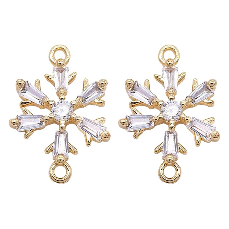 韓国版新型diyアクセサリーイヤリング部品銅メッキ14k金モザイクジルコン雪花ペンダント卸売り