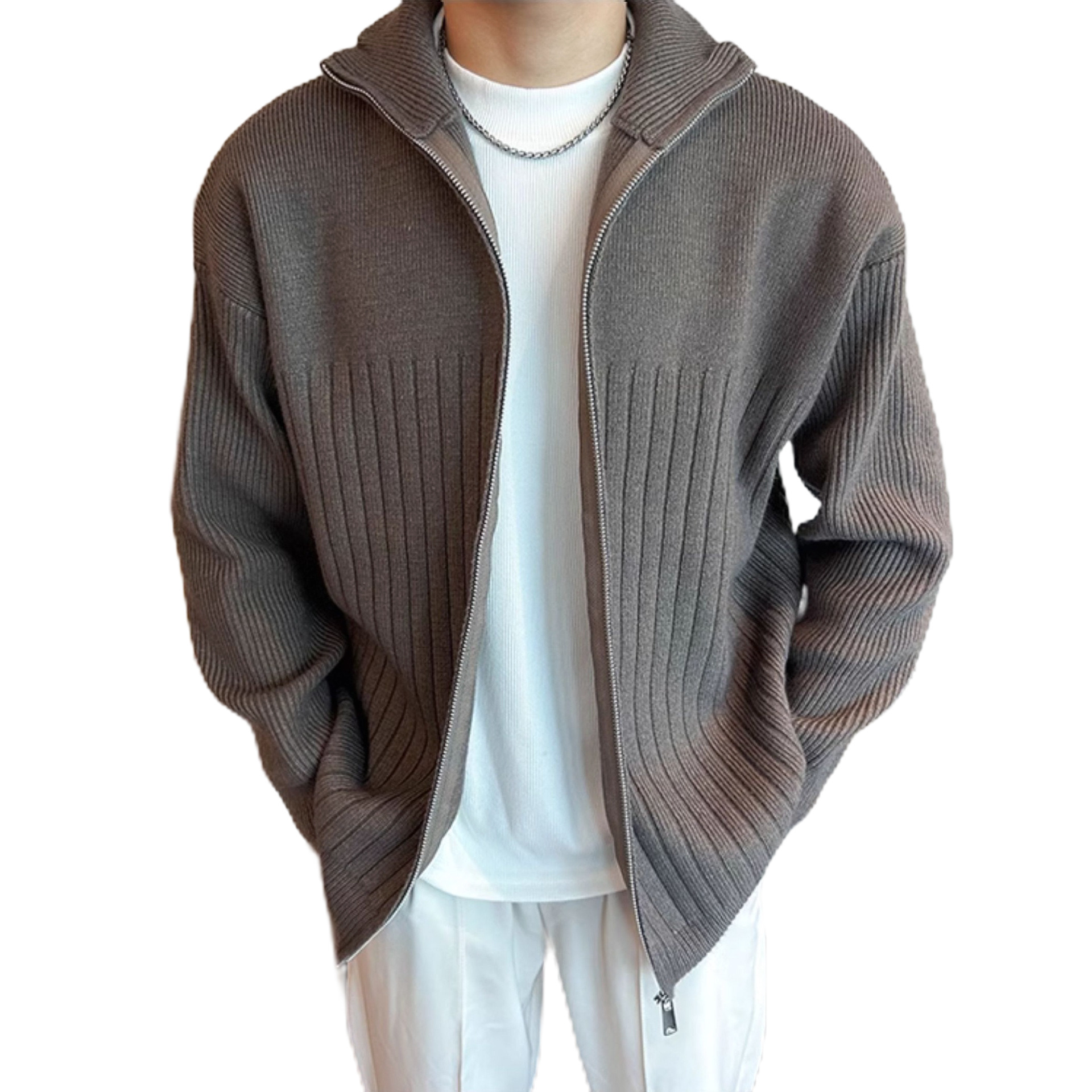 Explosiones transfronterizas de tamaño grande europeo cardigan suéter de punto chaqueta de chaqueta caliente de fábrica de negocios al por mayor