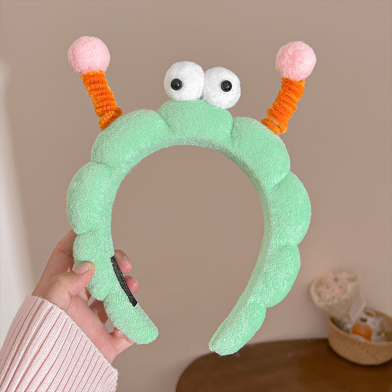 Divertido twist stick, ojos grandes esponja lavar la cara, banda de cabello en casa, sensación de niña lavar la cara, máscara, banda de cabello de presión, tarjeta de cabello